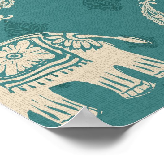Poster Elephant Teal Caravan Pattern (Coin)