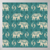 Poster Elephant Teal Caravan Pattern (Devant)
