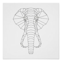 Elephant Tête Géométrique Noir & Blanc Art Moderne