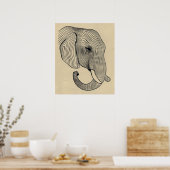 Poster Eléphant Tête minimaliste ligne art II (Cuisine)