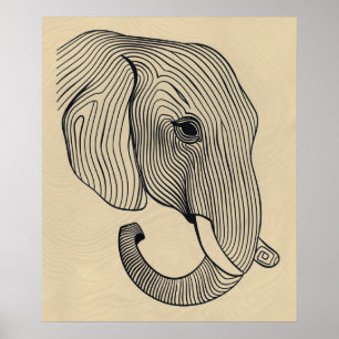 Poster Eléphant Tête minimaliste ligne art II