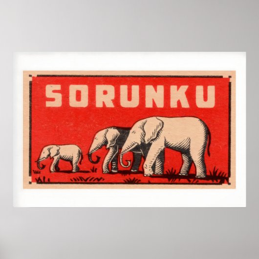Poster Elephant Three Elephants Vintage Matchbox Label (Devant)