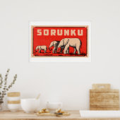 Poster Elephant Three Elephants Vintage Matchbox Label (Cuisine)