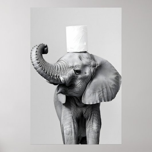 Poster Elephant Toilet Paper Roll Print, Funny Bathroom (Devant)