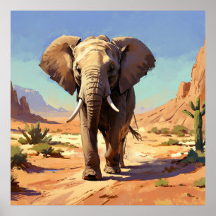 Poster Eléphant unique en peinture animale du désert