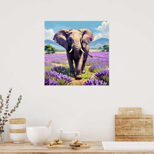 Poster Eléphant unique marche dans la peinture de terrain (Cuisine)