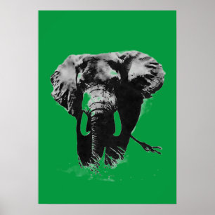 Poster Eléphant Vert Pop Art