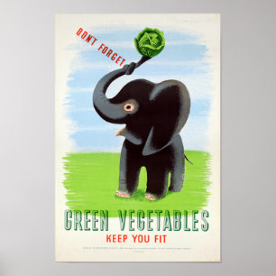 Poster Éléphant vert vintage de santé de légumes