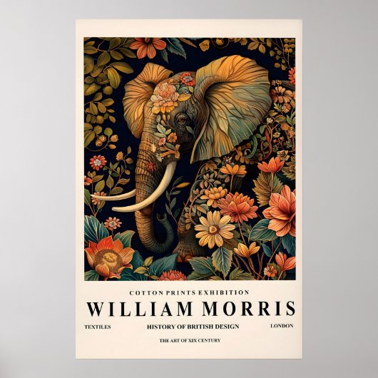 Poster Elephant wall art, William Morris print, Dark (Devant)