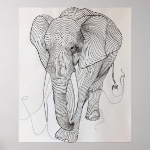Poster Eléphant Wavy Minimalist Line Art