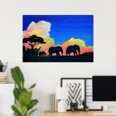 Poster Eléphants À Dusk (Bureau à domicile)