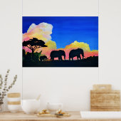 Poster Eléphants À Dusk (Cuisine)