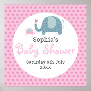 Poster Éléphants à pois roses Bienvenue pour la Baby Show