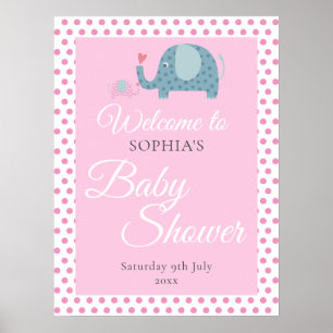 Poster Éléphants à pois roses mignons Baby Shower