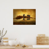 Poster Eléphants asiatiques en Thaïlande sous un coucher  (Cuisine)