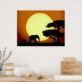 Poster Eléphants au coucher du soleil (Cuisine)