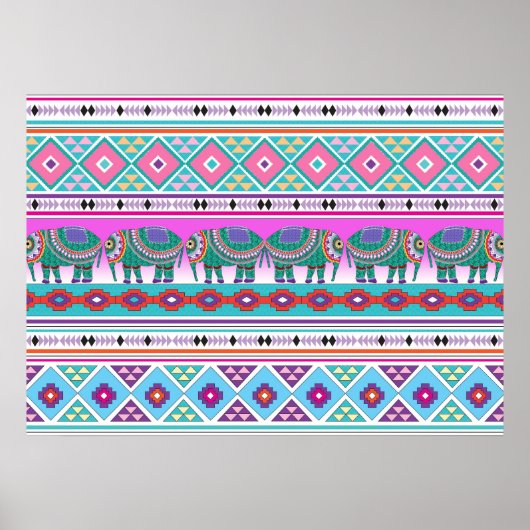 Poster Eléphants avec Motif aztèque Belle (Devant)