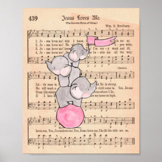 Poster Elephants Balancing on Ball Music Nursering Art
