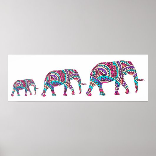 Poster Eléphants colorés (Devant)