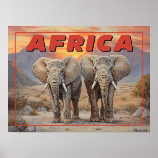 Poster Eléphants d'Afrique vintage - Faune rétro (Devant)