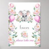 Poster Éléphants de bébé Pivoines, Faveurs Ballons (Devant)