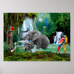 POSTER ÉLÉPHANTS DE LA FORÊT PLUIE