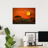 Poster Eléphants de la savane africaine couché de soleil (Bureau à domicile)