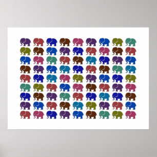 Poster éléphants motif coloré