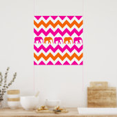 Poster Eléphants roses chauds et orange Chevron Stripes (Cuisine)