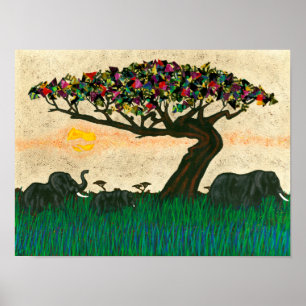 Poster Éléphants sur les avions d'Afrique