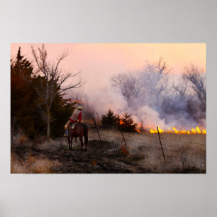 Poster Éleveur de bétail du Kansas regardant un brûlage d