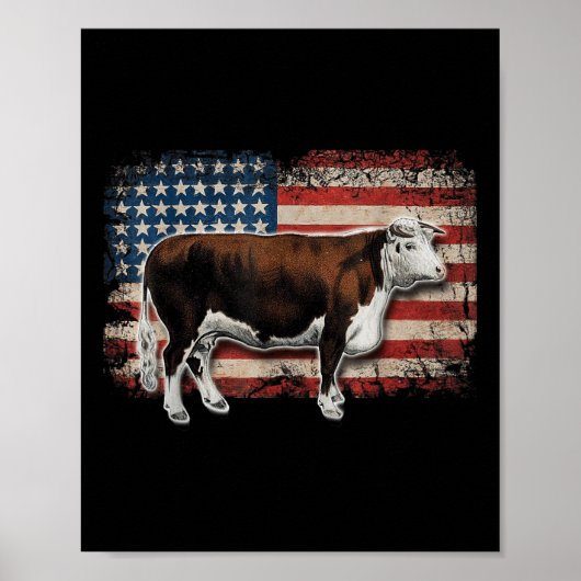 Poster éleveur de Hereford - Drapeau Américain Pour Vache (Devant)