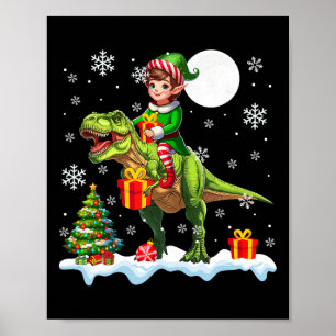 Poster Elf équitation T-rex sapin de Noël Lumières coloré
