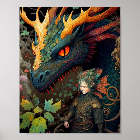 Poster Elf Et Dragon Imaginaire Art (Devant)