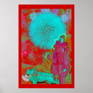 Poster elfe de pissenlit avec lion