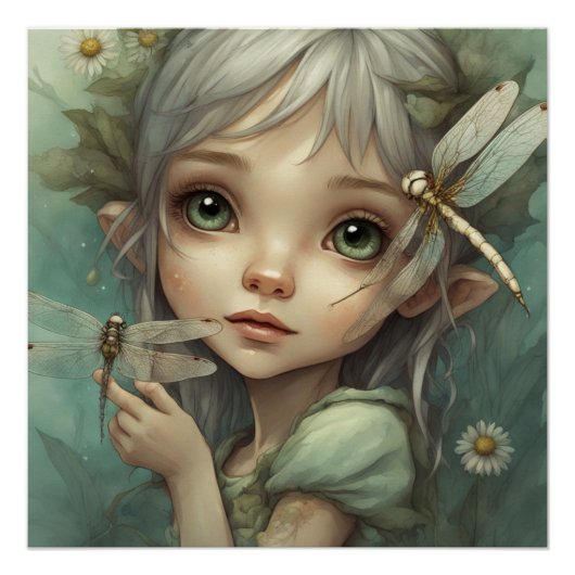 Poster Elfe et libellule 1 (Devant)