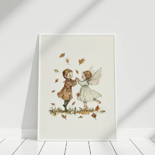 Poster Elfes dansantes vintages en automne Feuilles d'Art