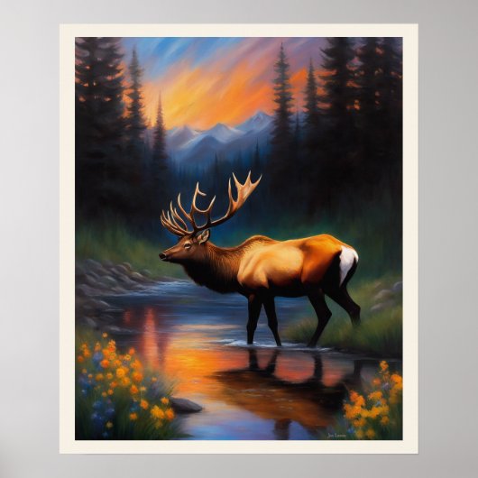 Poster Elk Majestueux Dans Les Montagnes Rocheuses Scène (Devant)