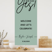 Poster Elle a dit Oui bannière Sage green Fiançailles bie (Cuisine)