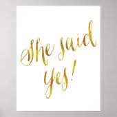 Poster Elle A Dit Oui Citer Faux Gold Foil Metallic Desig (Devant)