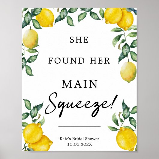 Poster Elle a trouvé son signe de citrons main squeeze (Devant)