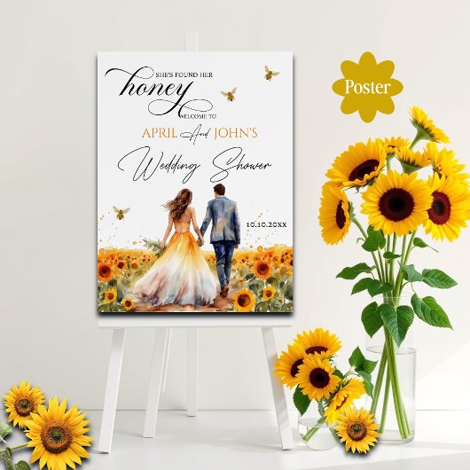 Poster Elle A Trouvé Son Wedding shower Miel Bienvenue