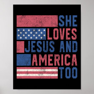 Poster Elle Aime Jésus Et L'Amérique Aussi 4 juillet Patr