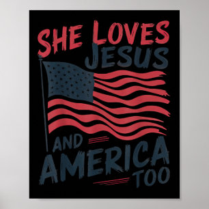 Poster Elle aime Jésus et l'Amérique aussi Christian Retr
