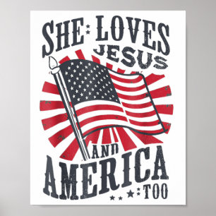 Poster Elle aime Jésus et l'Amérique aussi Drapeau améric