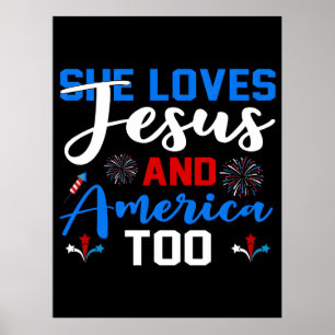Poster Elle aime Jésus et l'Amérique aussi Rétro Patrioti