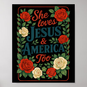 Poster Elle aime Jésus l'Amérique Trop Patriotique Chréti