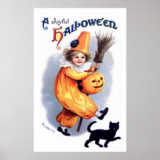 Poster Ellen H. Clapsaddle : Arlequin d'Halloween avec ch (Devant)