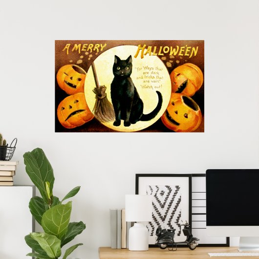 Poster Ellen H. Clapsaddle : Chat Halloween (Bureau à domicile)