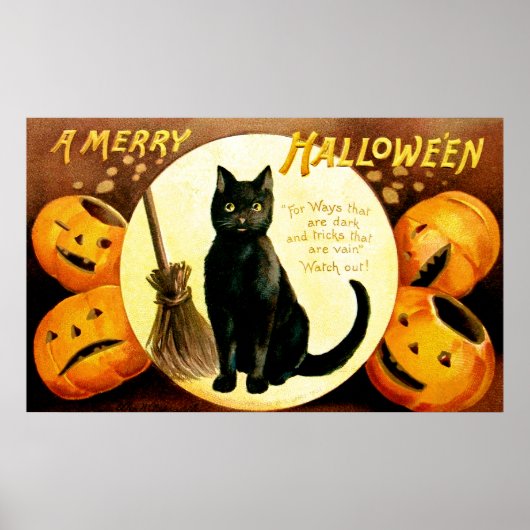 Poster Ellen H. Clapsaddle : Chat Halloween (Devant)
